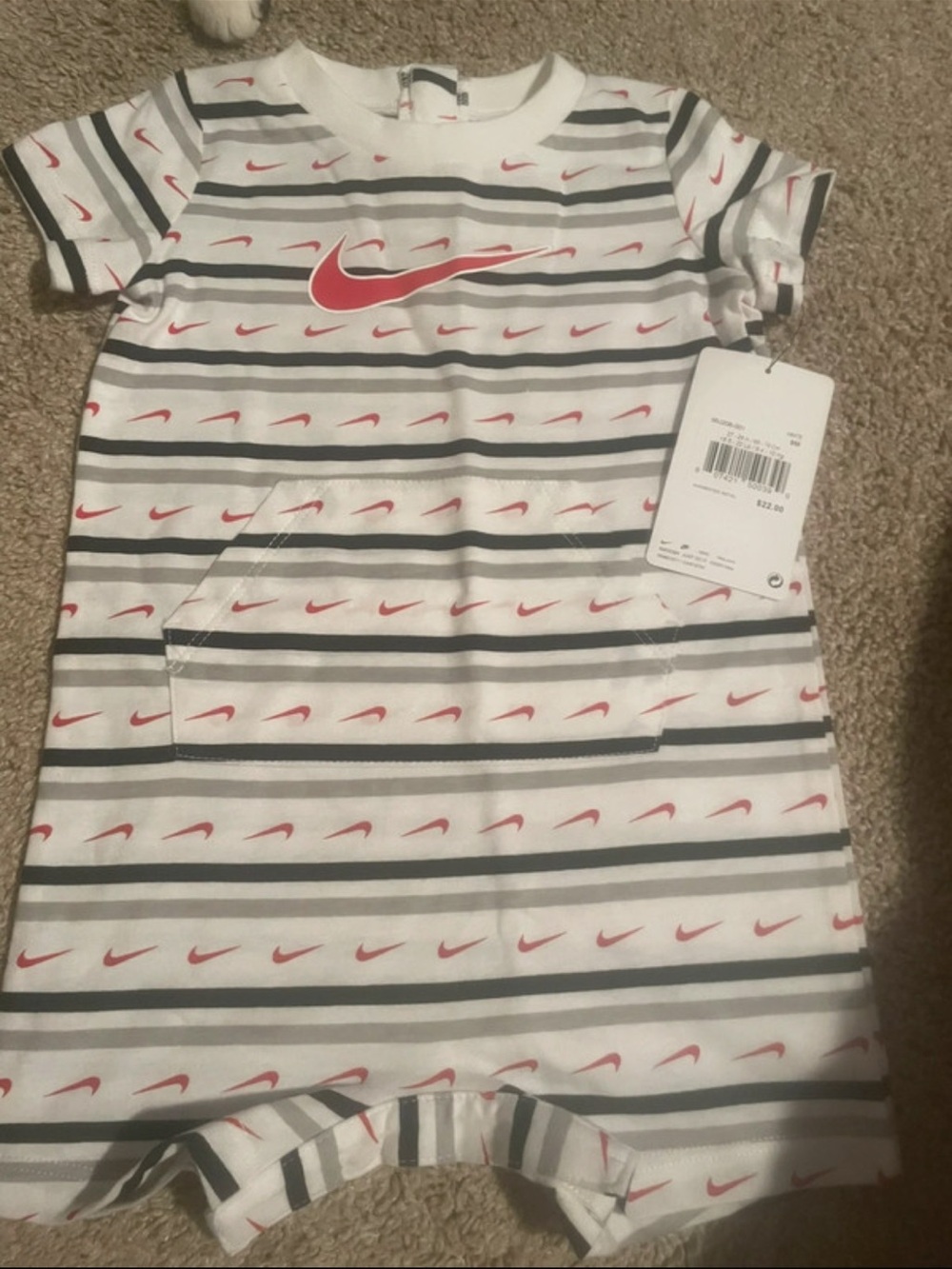 Nike White, Red & Gray Striped Short-Sleeve One-Piece